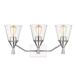 Artini 23 in. 3-Light Chrome Vanity Light with Clear Glass