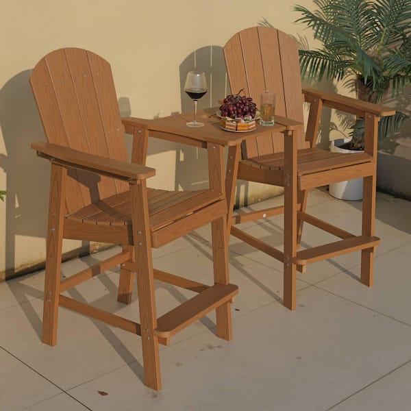 All-Weather Adirondack High Bar Chairs Outdoor Lounge Chair in Brown Set of 2 with Middle Table