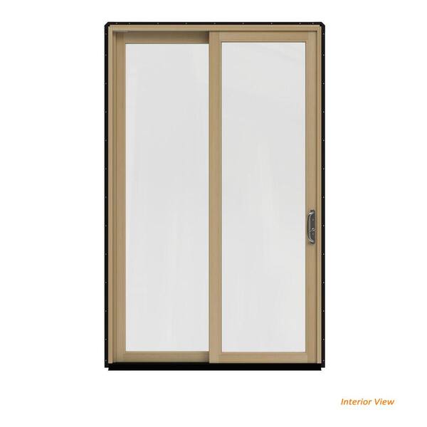 JELD-WEN 60 in. x 96 in. W-2500 Contemporary Black Clad Wood Left-Hand Full Lite Sliding Patio Door w/Unfinished Interior