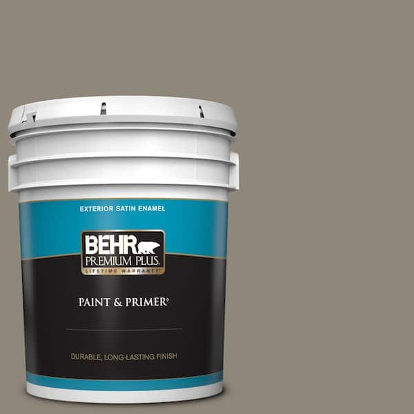 BEHR PREMIUM PLUS 5 gal. #T16-08 Fifth Olive-Nue Satin Enamel Exterior Paint & Primer