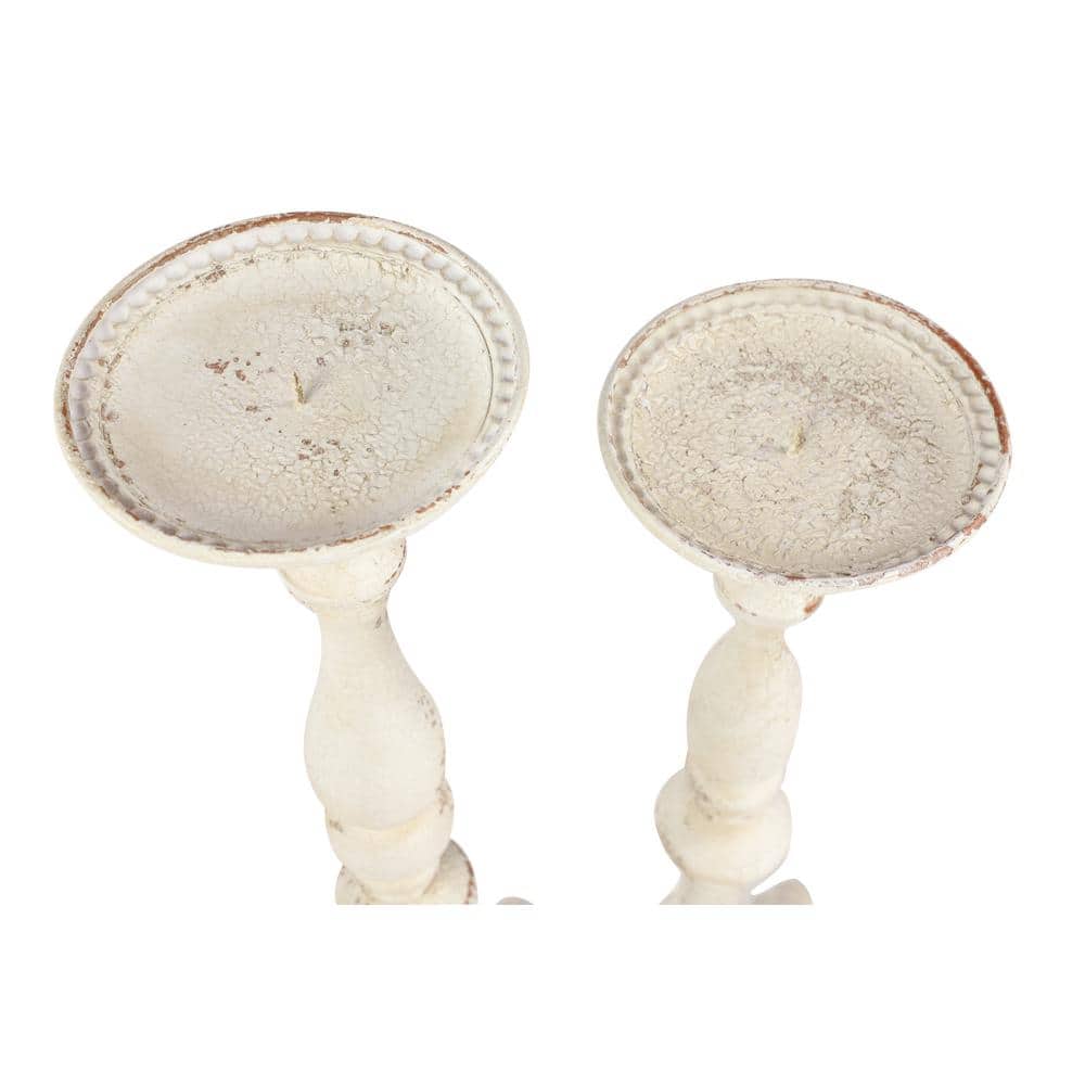 Tall Distressed White Iron Candle Lantern Set