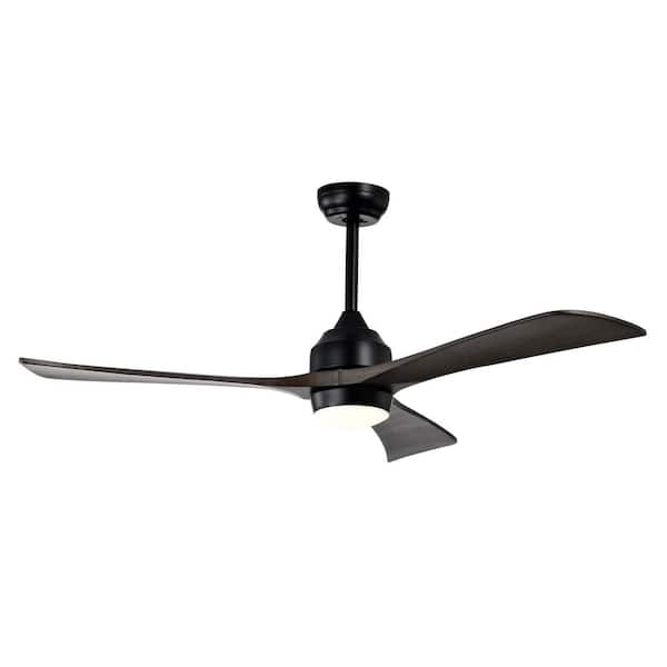 PUDO 52 in. Industrial Indoor Black Intergrated LED Ceiling Fan Lighting with 3 Blades and Remote Control