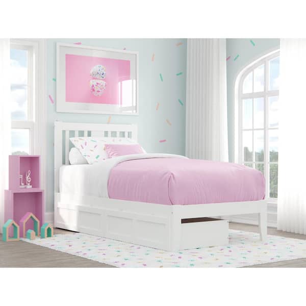 AFI Tahoe White Twin Solid Wood Storage Platform Bed with USB Turbo Charger and 2 Drawers