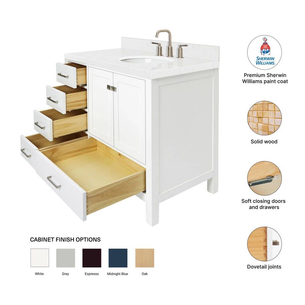 Cambridge 42" White Hardwood Freestanding Single Vanity Set