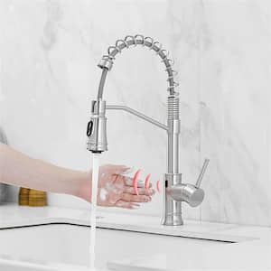 Single Handle Touchless Kitchen Sink Faucet With Pull Down Sprayer Commercial 1 Hole Smart Hand-Free Taps Brushed Nickel