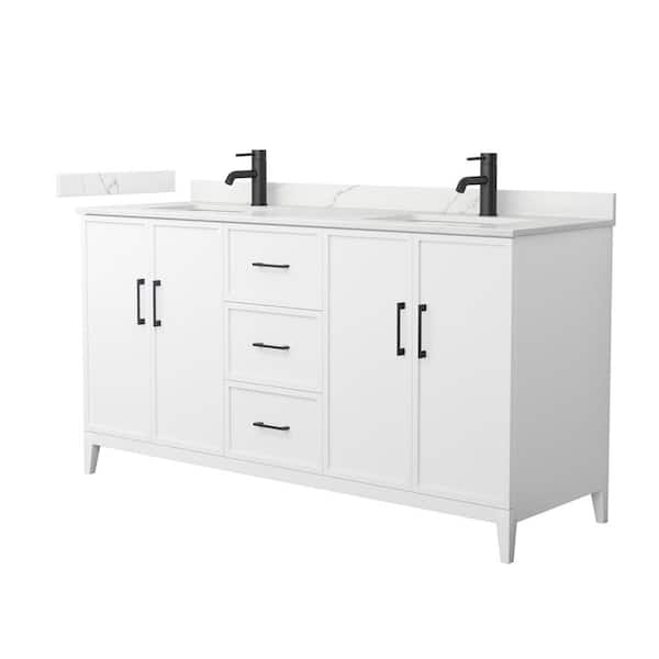 Wyndham Collection Elan 66 in. W x 22 in. D x 35 in. H Double Bath Vanity in White with Giotto Quartz Top