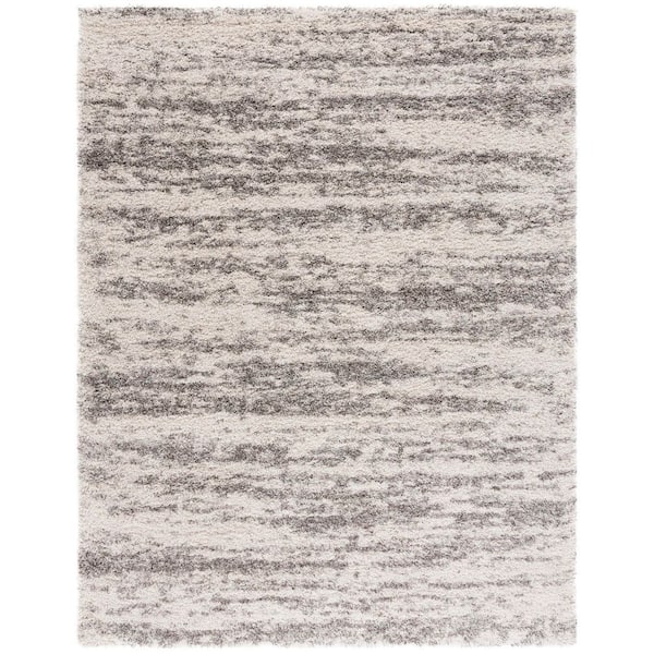 Hudson Shag Ivory/Gray 9 ft. x 12 ft. Marble Area Rug