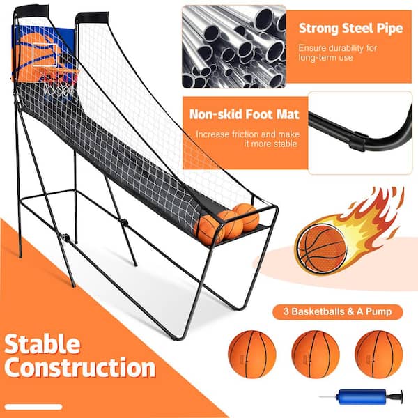 Costway Foldable Single Shot Basketball Arcade Game w/Electronic Scorer 3 Basketballs, Black
