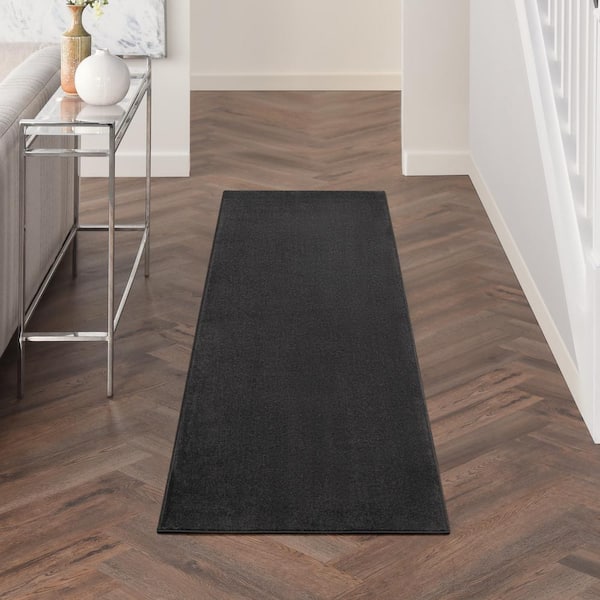 Essentials 2 ft. x 6 ft. Black Kitchen Runner Solid Indoor/Outdoor Area Rug