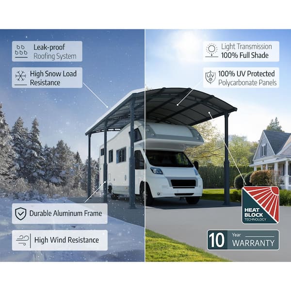 Alpine 12 ft. x 21 ft. Gray/Gray RV Metal Carport and Boat Shelter