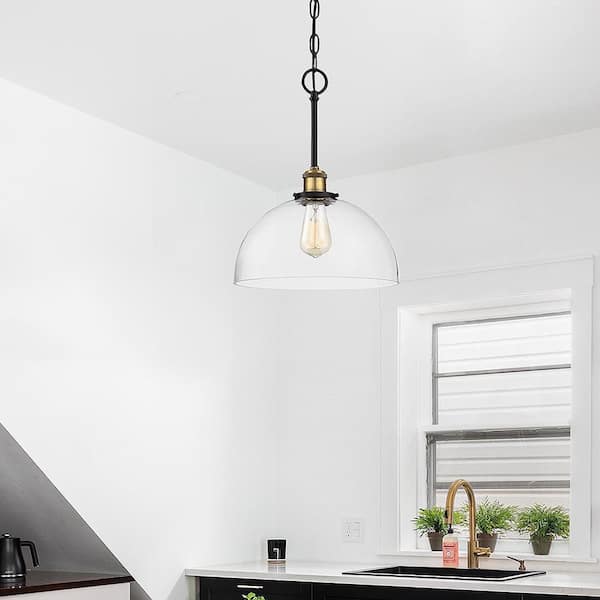 Designers Fountain Bryson 60-Watt 1-Light Vintage Bronze Mid-century Pendant Light with Clear Glass Shade and No Bulbs Included