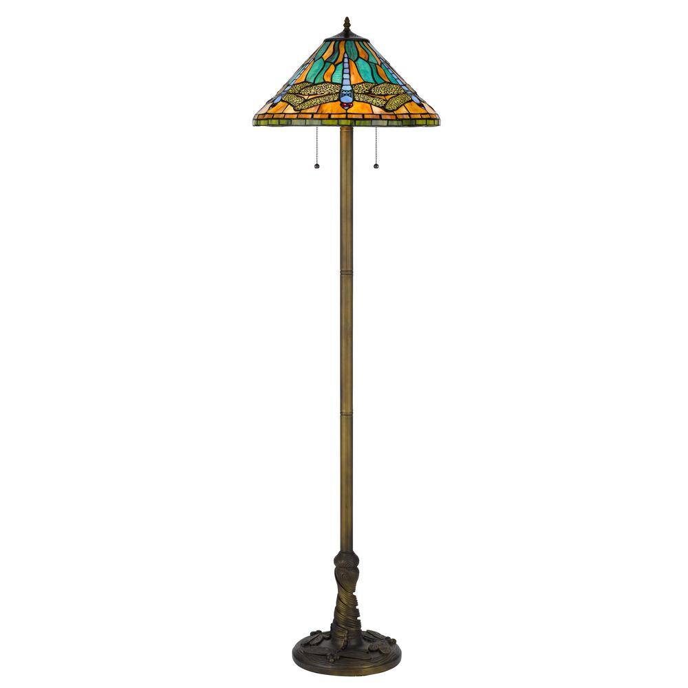 62.5 in. H Antique Brass Resin Tiffany Floor Lamp