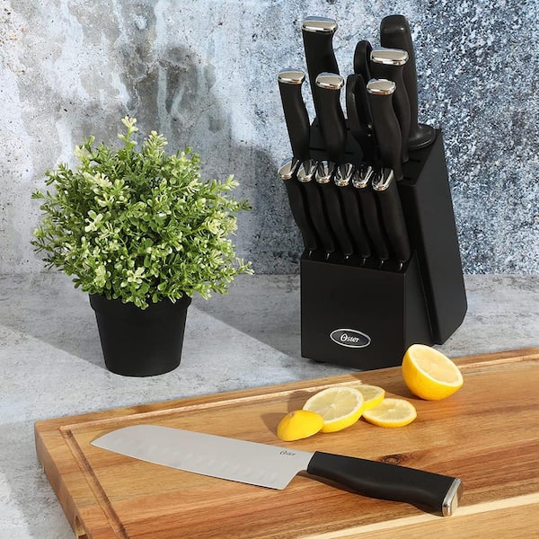 Oster Evansville 14 Piece Blue Cutlery Set - High Carbon Stainless Steel  Blades, Triple Riveted Handles, Rubber Wood Block - Knife Set in the Cutlery  department at