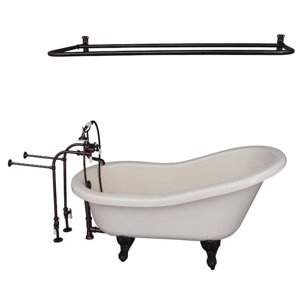 5 ft. Acrylic Ball and Claw Feet Slipper Tub in Bisque with Oil Rubbed Bronze Accessories