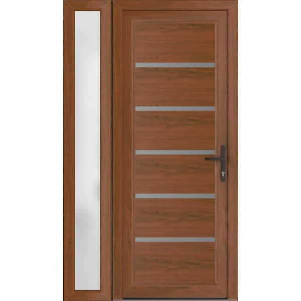 VDOMDOORS 48 in. x 80 in. Left-hand/Inswing Frosted Glass Walnut Steel Prehung Front Door with Hardware
