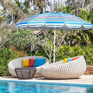 8 ft. Steel Tilt Beach Umbrella Portable Beach Umbrella with Sand Anchor and Tilt Mechanism for Garden and Patio in Blue