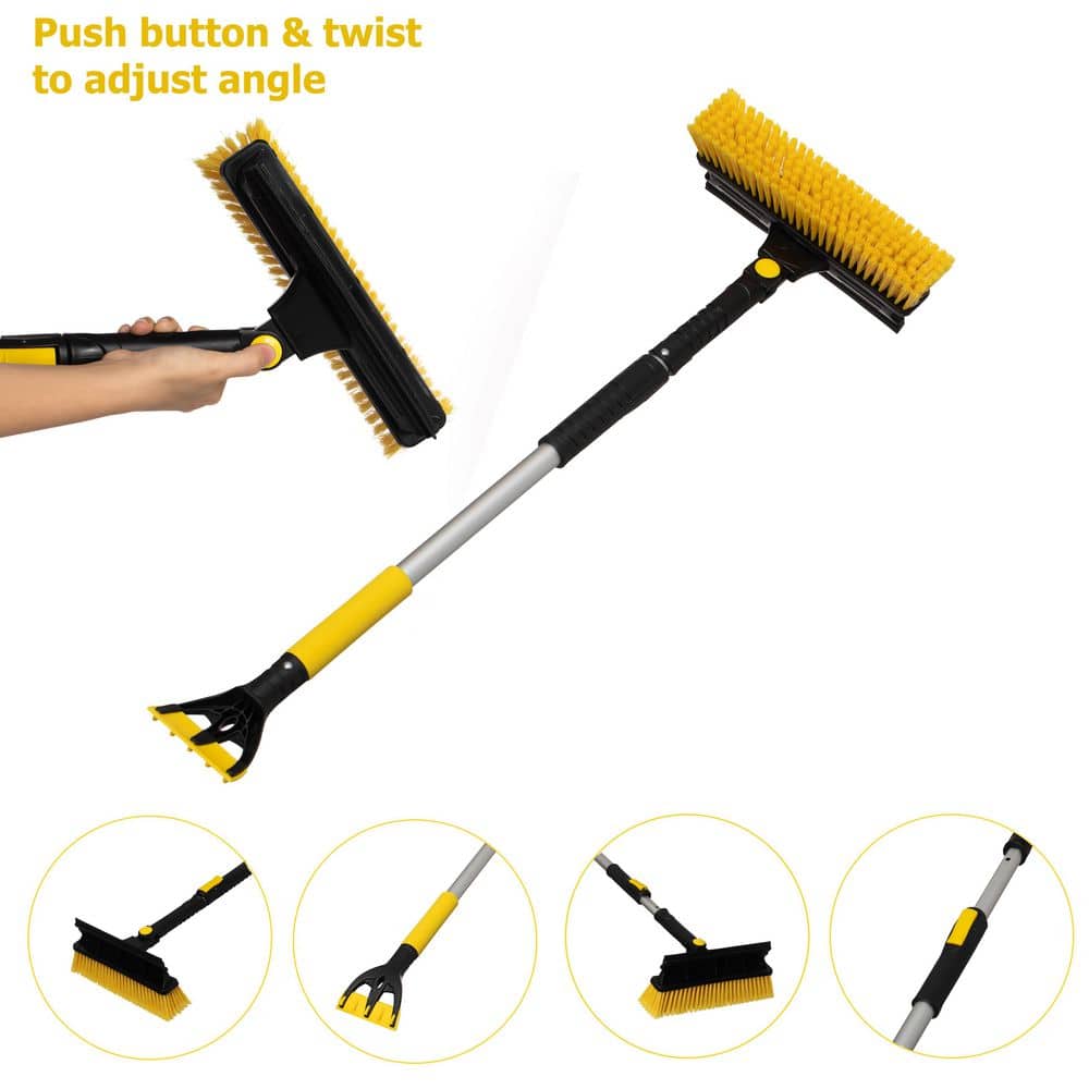 Gardenised 35-51 in. Extendable Snow Brush, Ice Scraper and Squeegee with Aluminum Handle, Non-Slip Foam Grip, Scratch-Free, Yellow QI004952