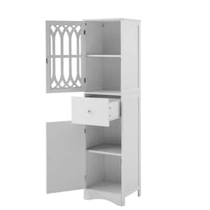 16.5 in. W x 14.2 in. D x 63.8 in. H White Linen Cabinet with Adjustable Shelf and Drawer/Doors