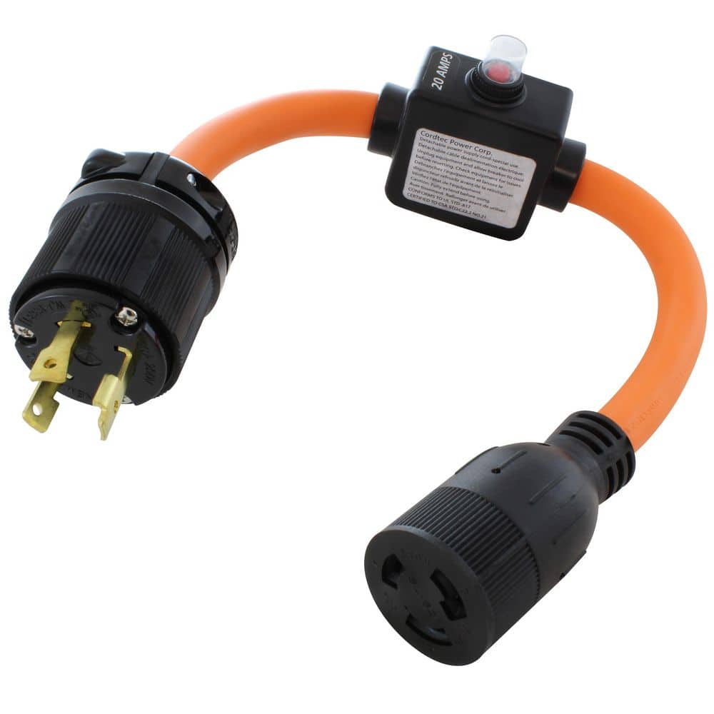 AC WORKS 30A 3-Prong L6-30P Locking Plug to L6-20 Outlet with 20A