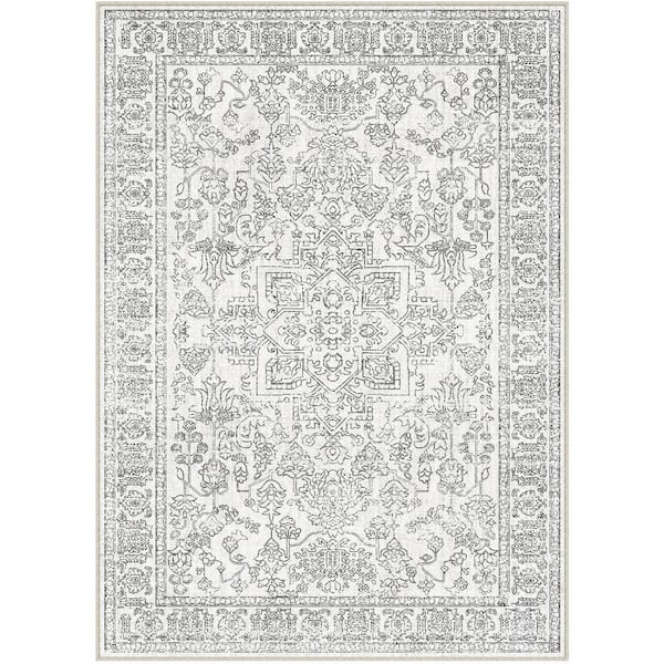 Gul Gray 9 ft. x 12 ft. Vintage Washable Medallion Distressed Area Rug