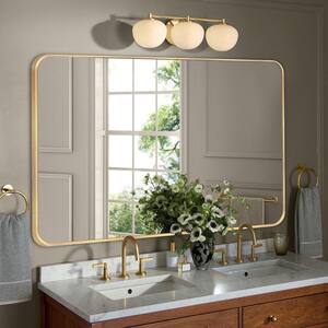 30 in. W x 48.2 in. H Gold Rectangle Aluminum Frame Wall-Mounted Bathroom Mirror/Vanity Mirror
