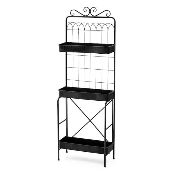 Glitzhome 68 in. H 3-Tier Black Metal Shelf Planter Stands or Storage Rack Kits and Accessories