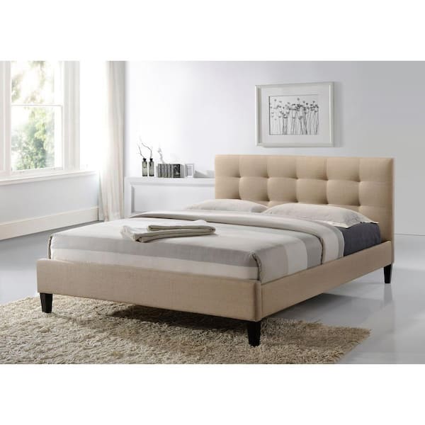 luxeo Hermosa Beige King Upholstered Platform Bed