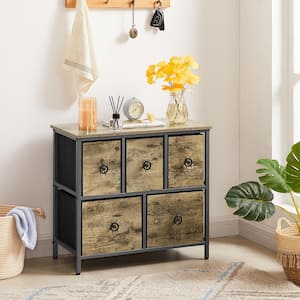 Extra Wide Dresser Storage Gray 5-Drawers 23.6 in.D Dresser with Sturdy Steel Frame, Easy-Pull Fabric Bins 11.8 in.W