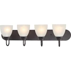 Mari 4-Light Antique Bronze Indoor Bath or Vanity Light Bar or Wall Mount with White Frosted Glass Bell Shades