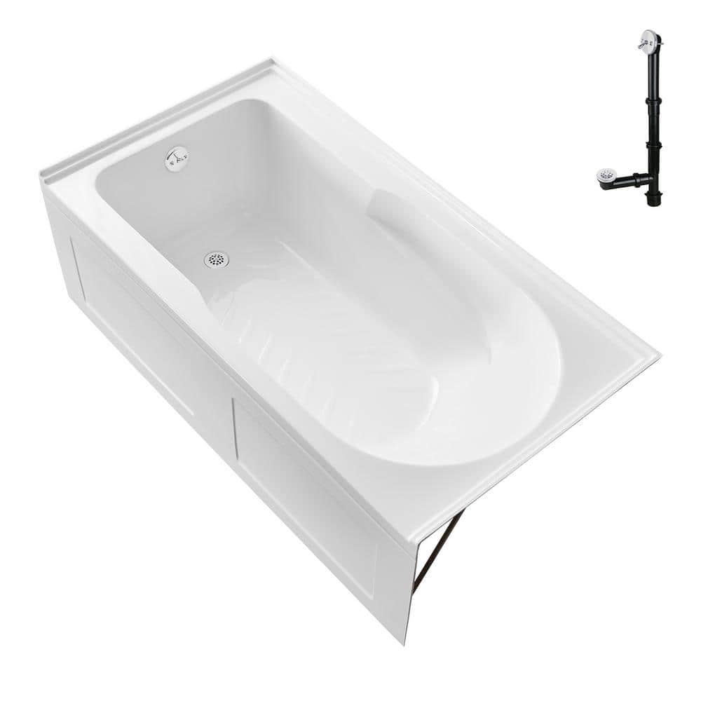 Glossy White 60" Acrylic Alcove Bathtub with Left-Hand Drain