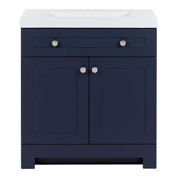 Everdean 31 in. Single Sink Deep Blue Bath Vanity with White Cultured Marble Top (Assembled)