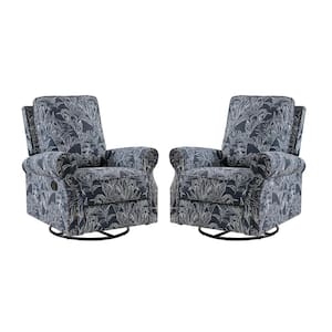 Orlando Traditonal Manual Livingroom Glider Rocker Nursery Recliner with Swivel Base and Nailhead Trim set of 2 - Navy