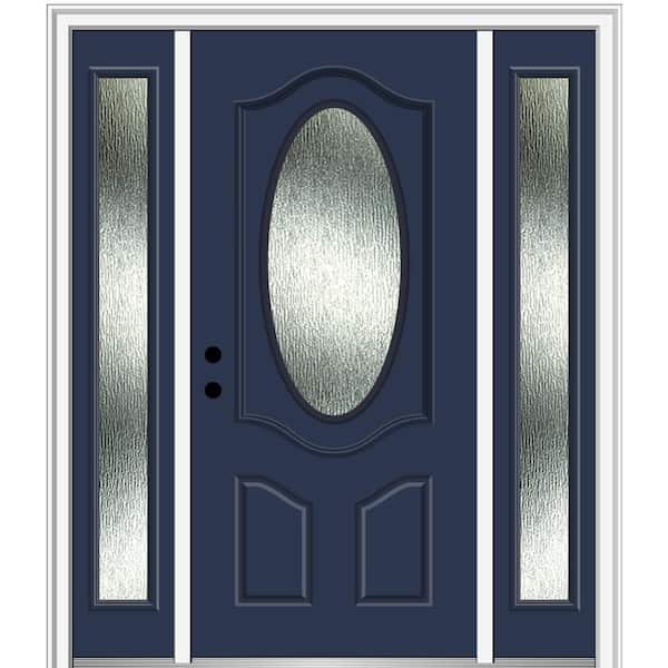 MMI Door 64 in. x 80 in. Right-Hand Inswing Rain Glass Naval Fiberglass Prehung Front Door on 6-9/16 in. Frame
