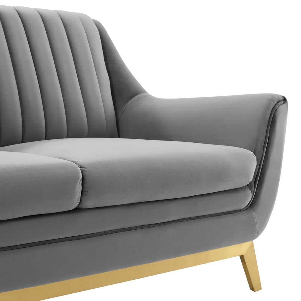 Gray Velvet Tufted Loveseat with Gold Stainless Steel Legs