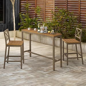 55 in. W Brown Outdoor Bar Table HDPS Material Rectangular Outdoor High Top Table with Metal Frame (Set of 2)