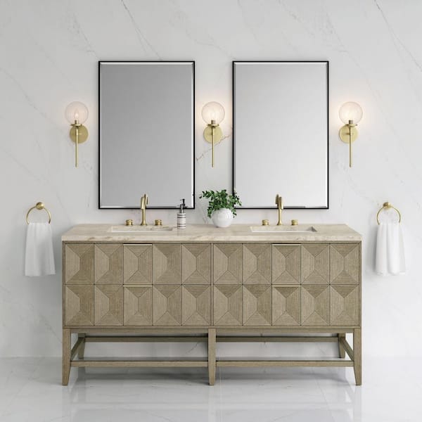Emmeline 72.0 in. Double Bath Vanity in Pebble Oak with Tajnar Wireless Charging Engineered Composite Top