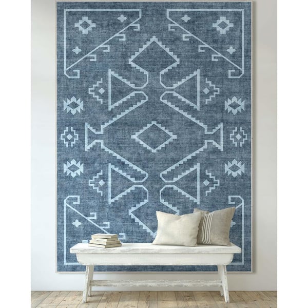 Blue 7 ft. 7 in. x 9 ft. 10 in. Apollo Bottineau Distressed Southwestern Area Rug