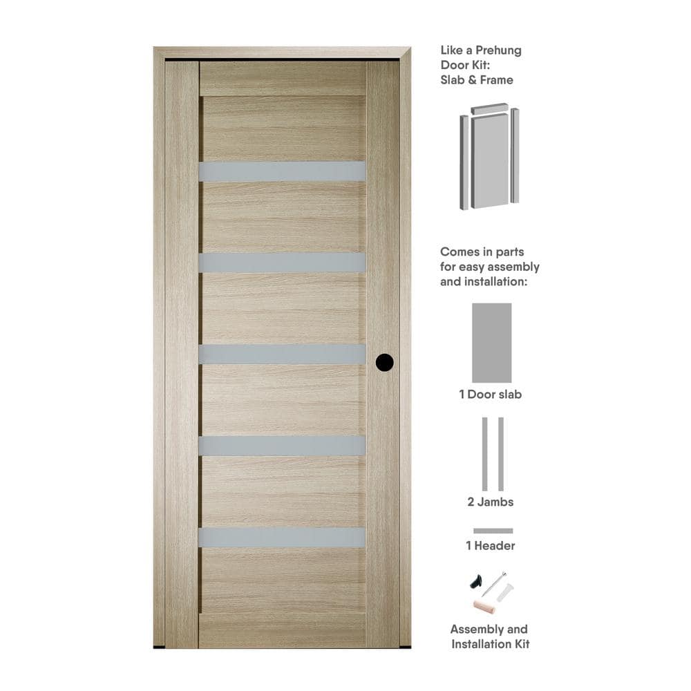 28 in. x 80 in. Leora Left-Hand 5-Lite Frosted Glass Shambor Wood Composite Single Prehung Interior Door price history on PriceWatchPro