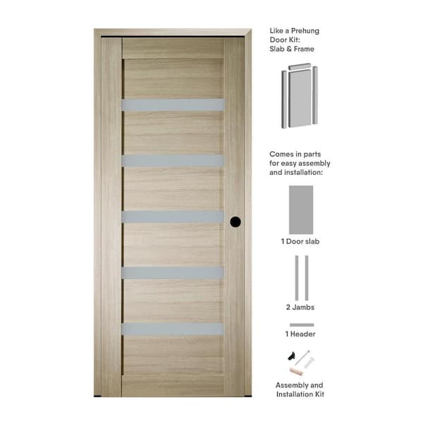 32 in. x 80 in. Leora Left-Hand 5-Lite Frosted Glass Shambor Wood Composite Single Prehung Interior Door