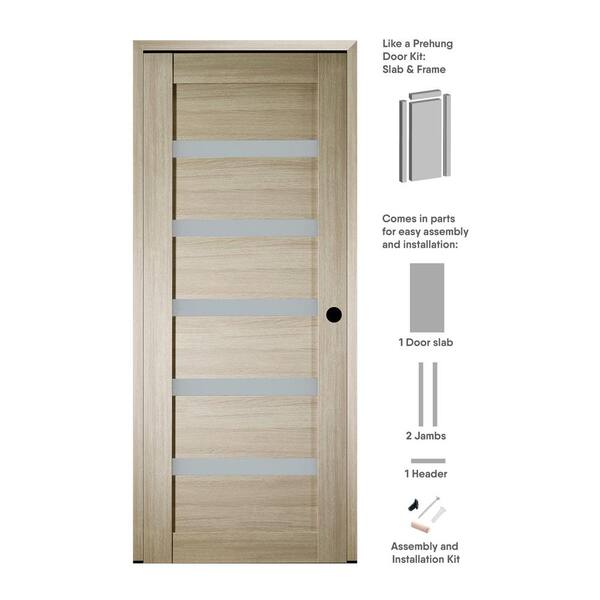 Belldinni 24 in. x 96 in. Leora Left-Hand Solid Core 7-Lite Frosted Glass Shambor Wood Composite Single Prehung Interior Door