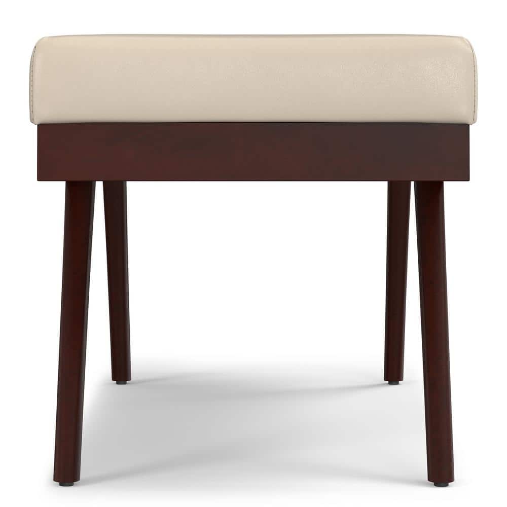 Chanelle 48" Satin Cream Faux Leather Mid-Century Ottoman Bench