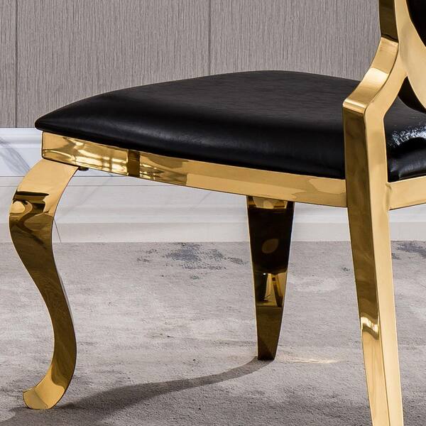 GOJANE Black and Gold Leatherette Dining Chair with Oval Backrest