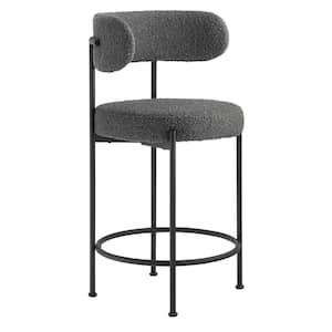 Albie 25.5 in. Charcoal Black Low Back Metal Bar Stool Counter Stool with Fabric Seat 2 (Set of Included)