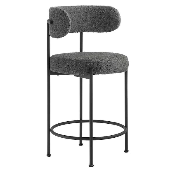 MODWAY Albie 25.5 in. Charcoal Black Low Back Metal Bar Stool Counter Stool with Fabric Seat 2 (Set of Included)