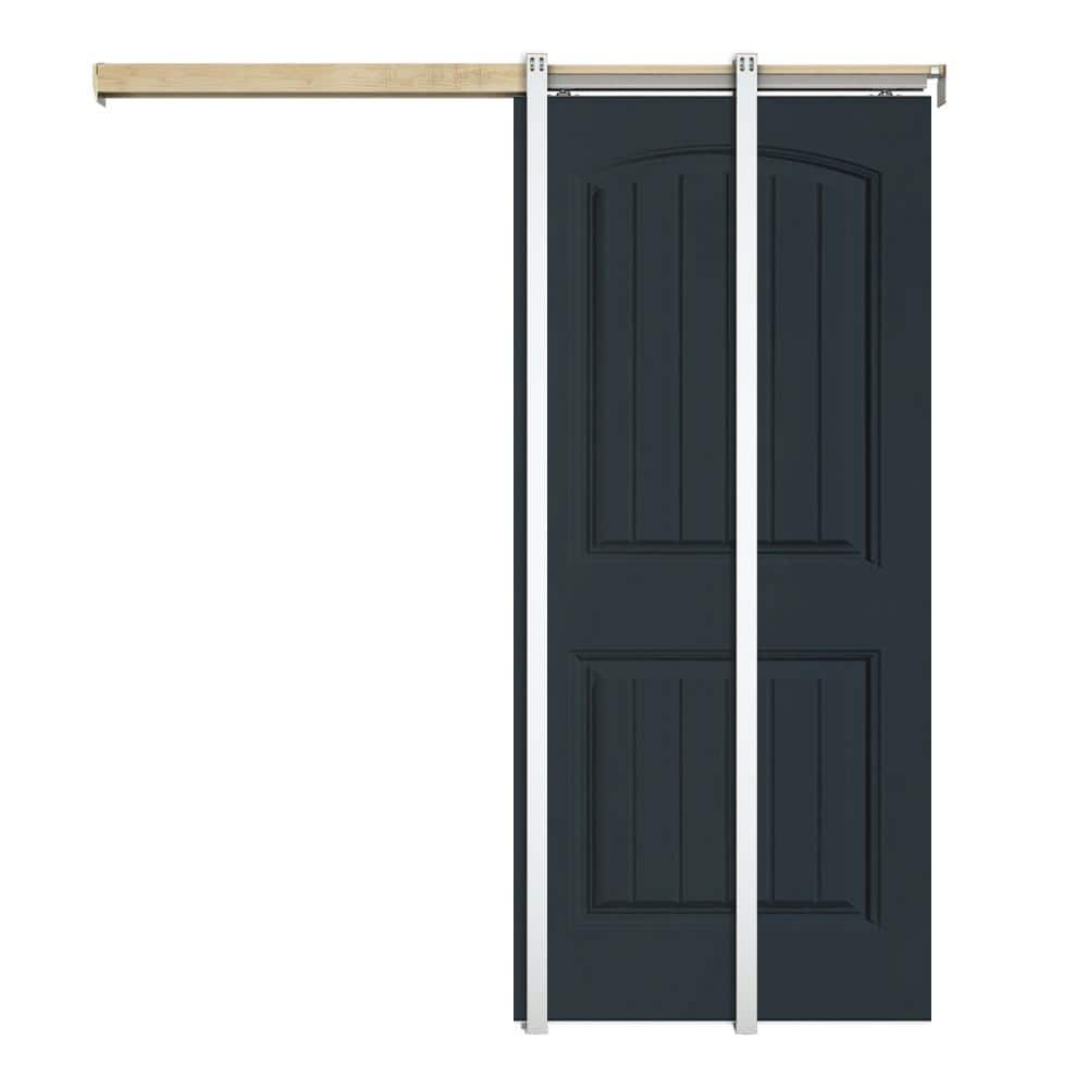 CALHOME 30 in. x 80 in Charcoal Gray Composite MDF 2Panel Camber Top Sliding Door with Pocket