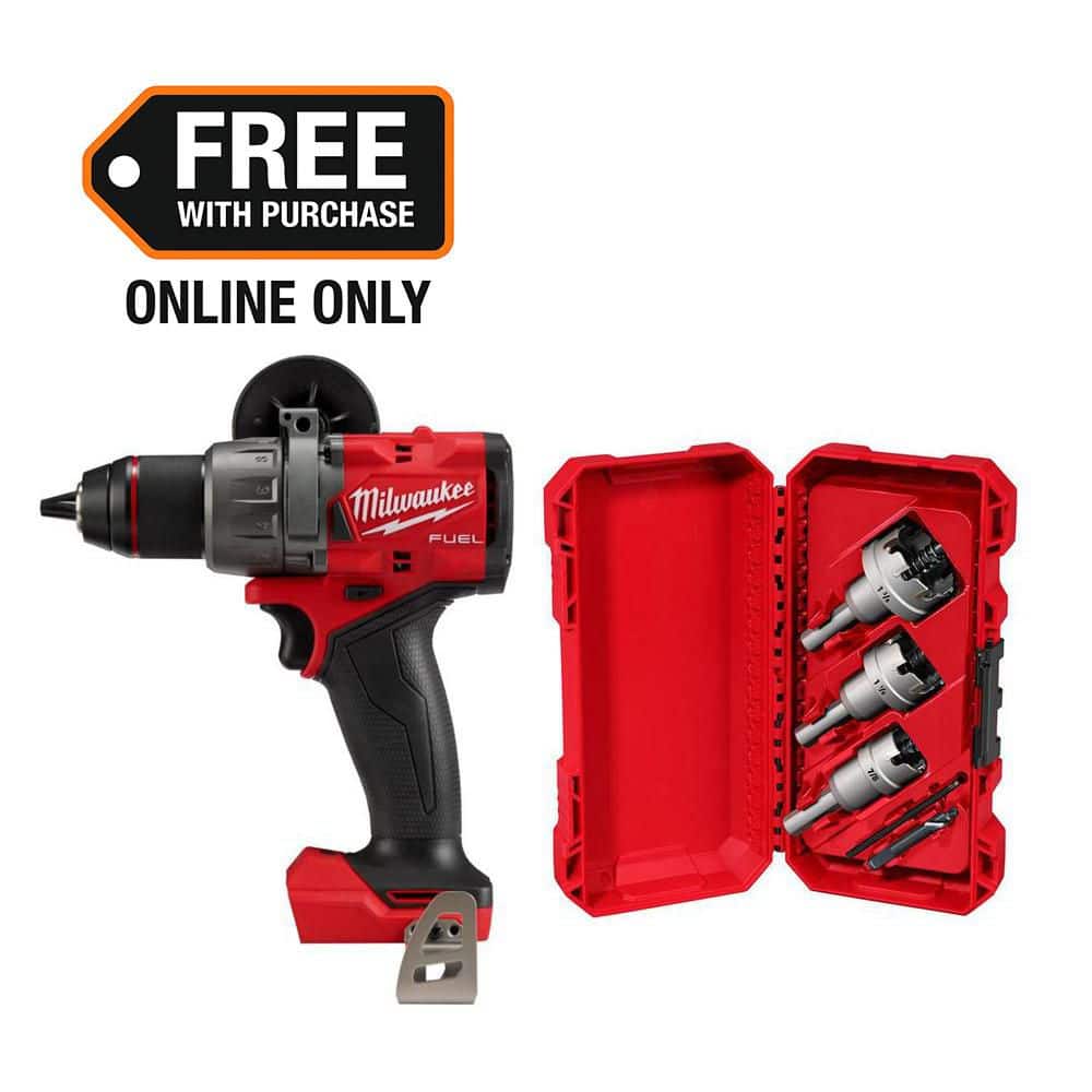 Milwaukee M18 FUEL 18V Lithium-Ion Brushless Cordless 1/2 in. Hammer Drill/Driver w/ Carbide Hole Cutter Kit (4-Piece)