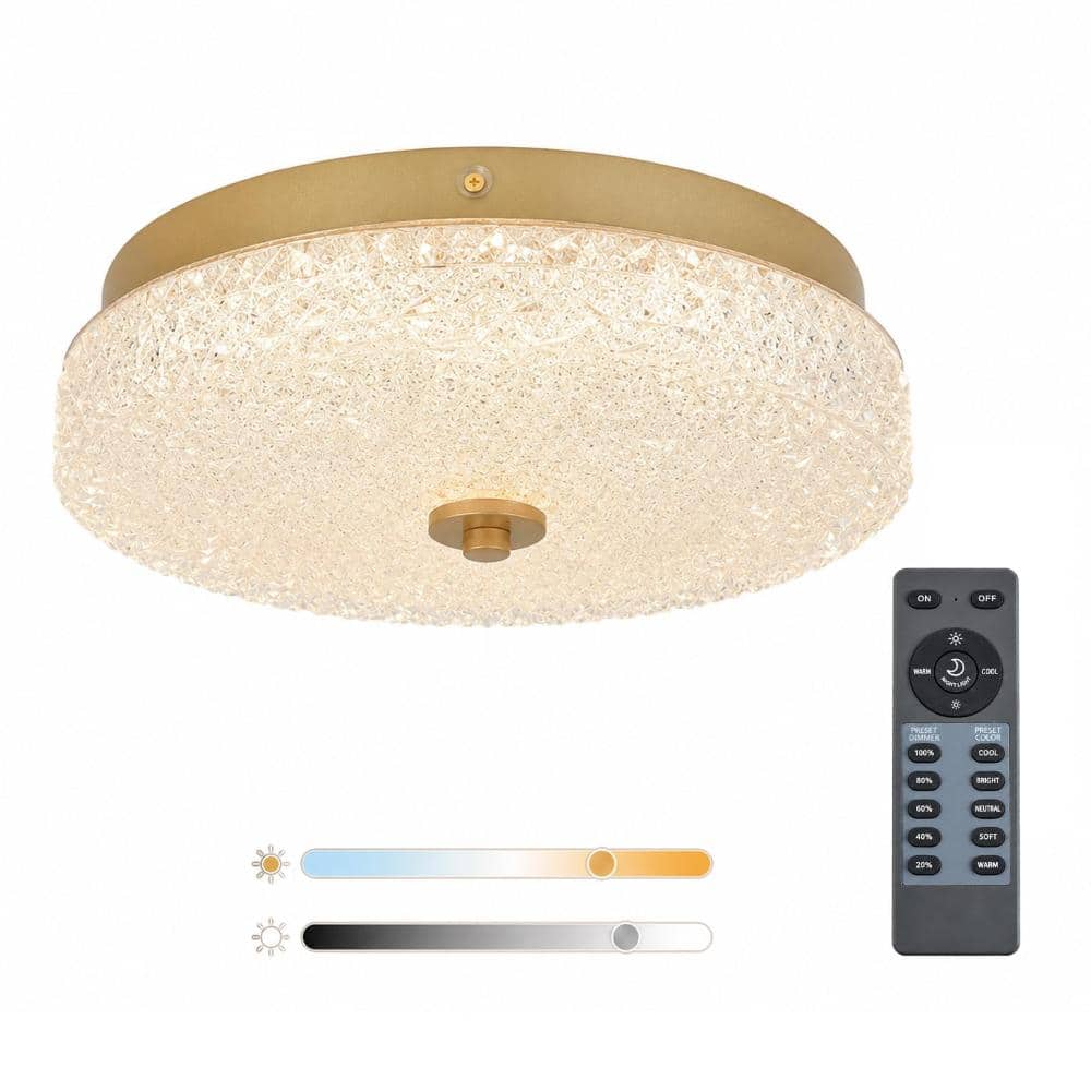 11.6 in. Dimmable Integrated LED Brass Round Flush Mount Ceiling Light with Glass Shade, for Bedroom, Foyer, Entryway price history on PriceWatchPro