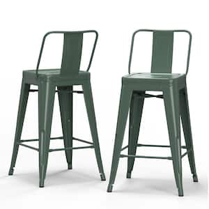 Rayne 16 in. Deep Sage Green Low Back 24 in. Metal Counter Height Stool (Set of 2)