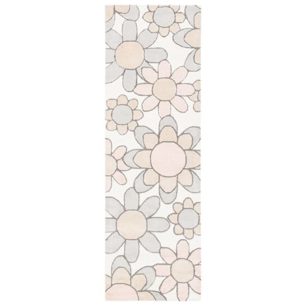 Kids 3 ft. x 8 ft. Ivory/Pink Oversized Floral Runner Rug
