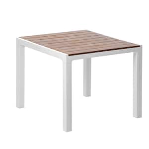 Madeira White and Teak Brown Indoor and Outdoor Square Plastic Patio Dining Table
